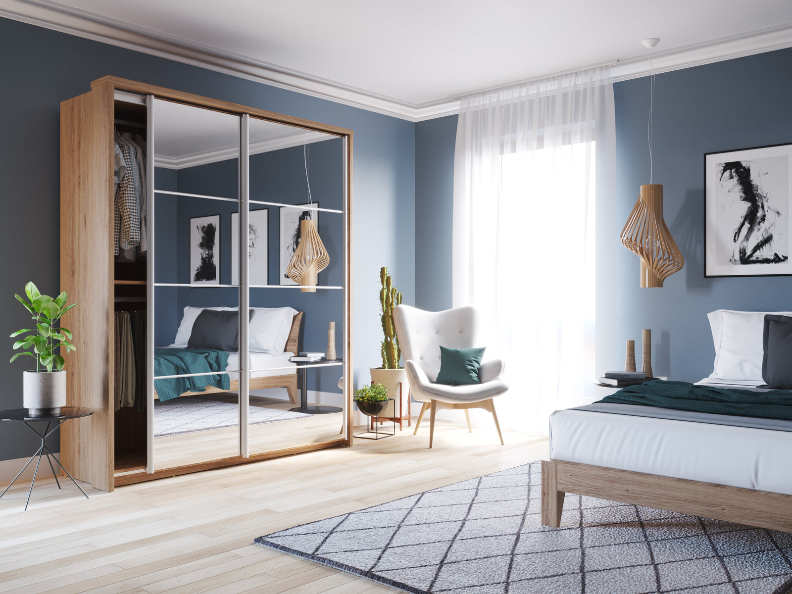 Arti AR-17 180cm 2 Door Mirrored Sliding Wardrobe in White Matt – image 2