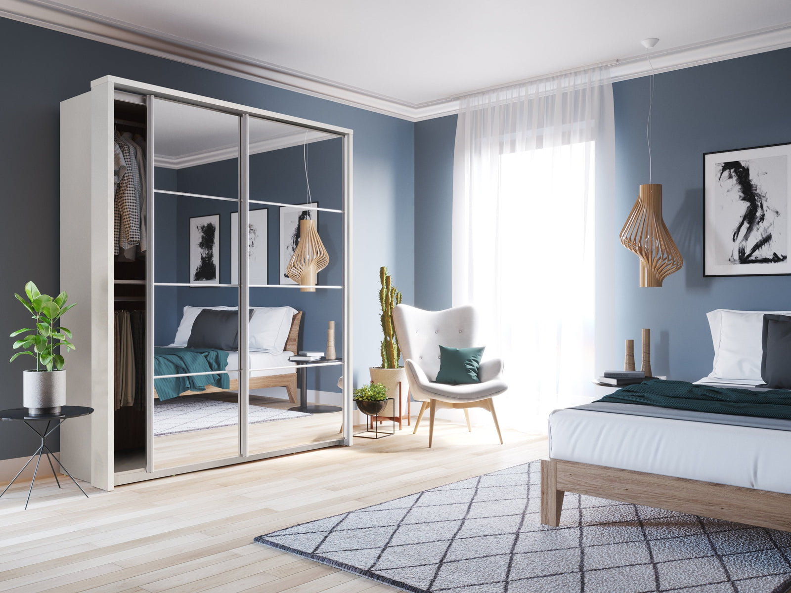 Arti AR-17 180cm 2 Door Mirrored Sliding Wardrobe in White Matt