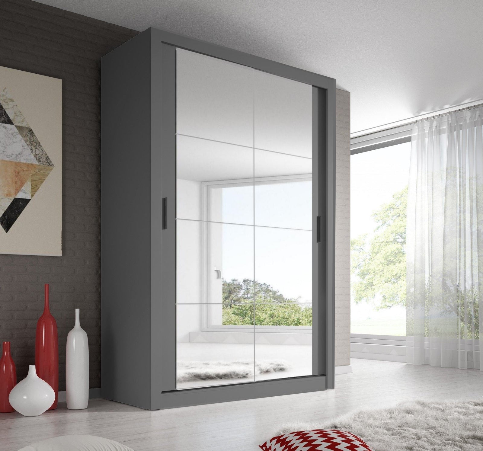 Arti 19 120cm 2 Door Mirrored Sliding Wardrobe in Grey Matt