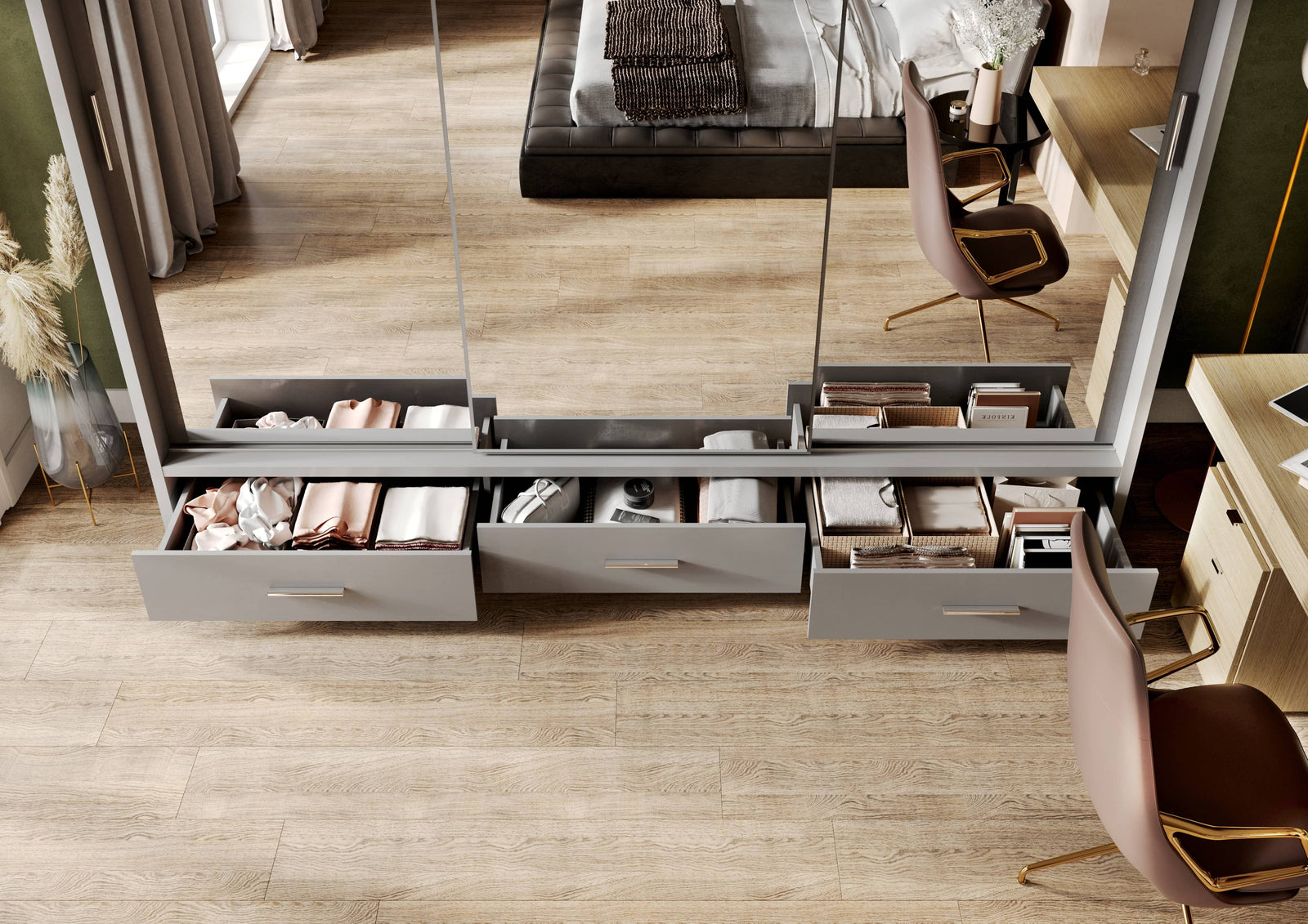 Arti 23 250cm 3 Door Mirrored Sliding Wardrobe in Grey Matt – image 4