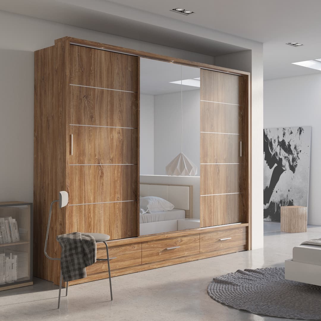 Arti AR-01 Sliding Door Wardrobe 250cm - Oak Sterling - main product image