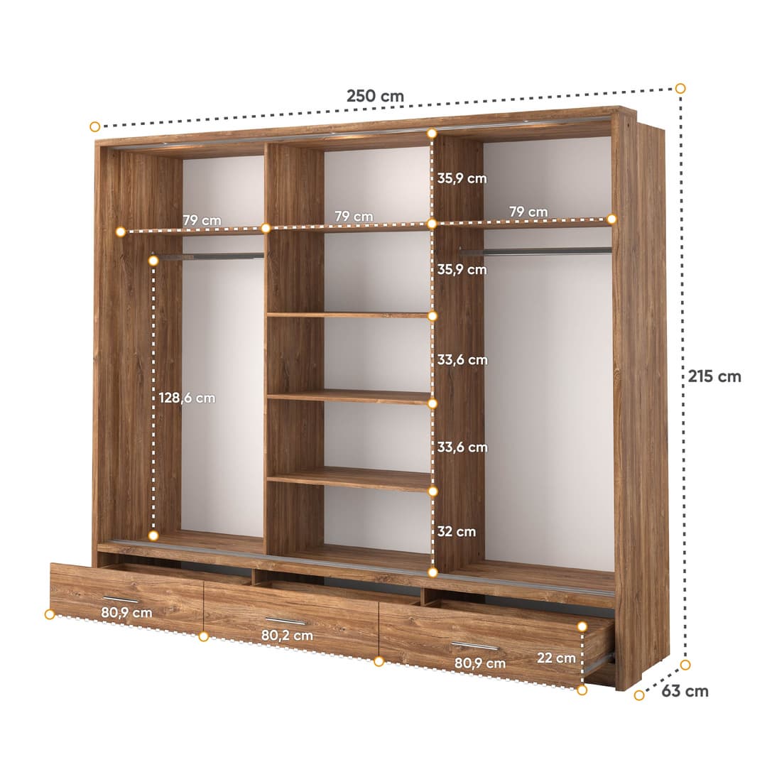 Arti AR-01 Sliding Door Wardrobe 250cm - Oak Sterling - gallery image 5