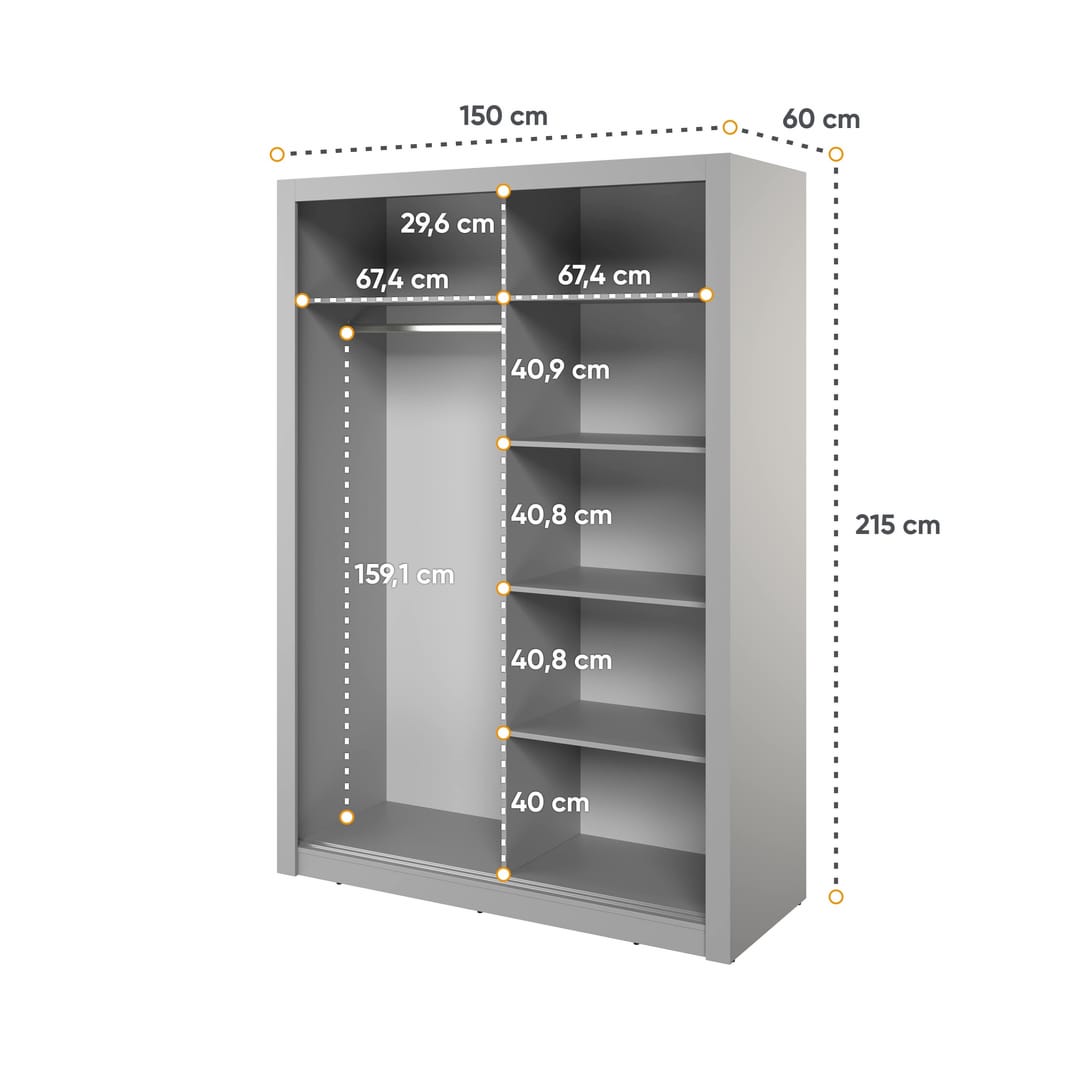 Arti 18 - 2 Sliding Door Wardrobe 150cm - Grey — view 5