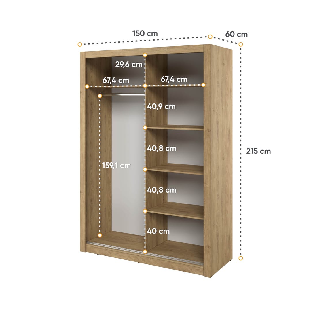 Arti 18 - 2 Sliding Door Wardrobe 150cm - Oak Shetland — view 5