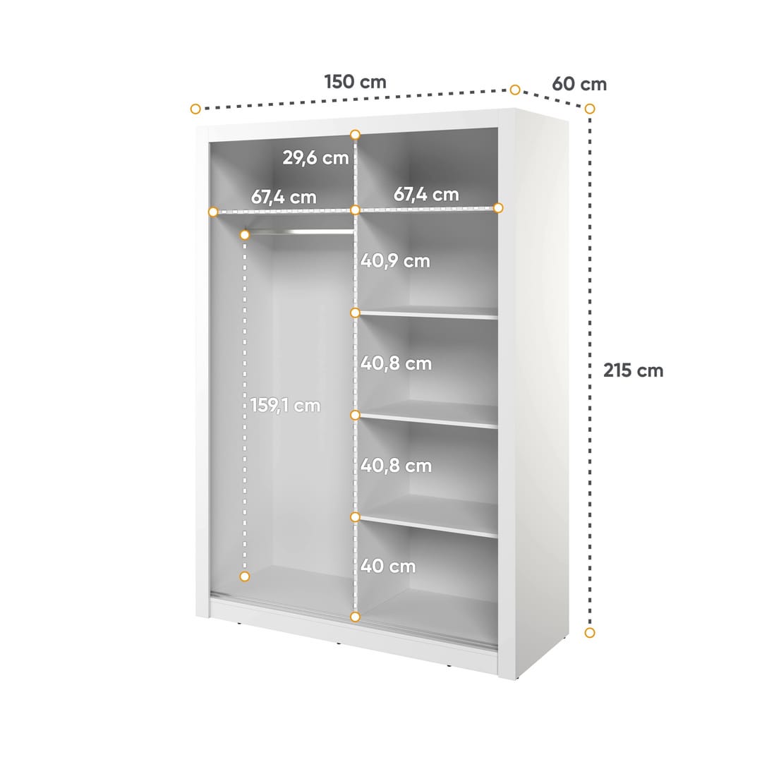 Arti 18 - 2 Sliding Door Wardrobe 150cm - White — view 4