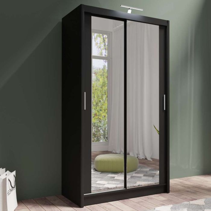 Aurora 120cm 2-Door Mirrored Sliding Wardrobe in Black