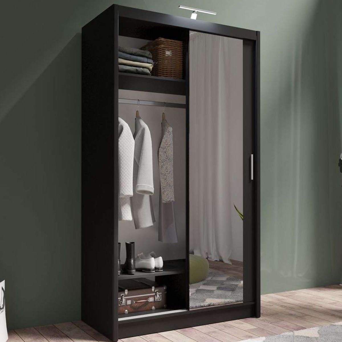 Aurora 120cm 2-Door Mirrored Sliding Wardrobe in Black – product detail