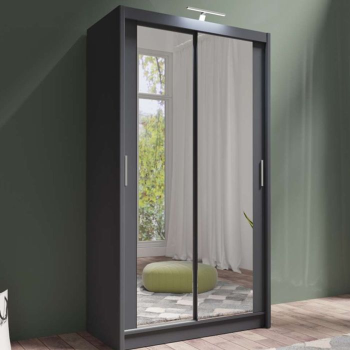 Aurora 120cm 2-Door Mirrored Sliding Wardrobe in Grey