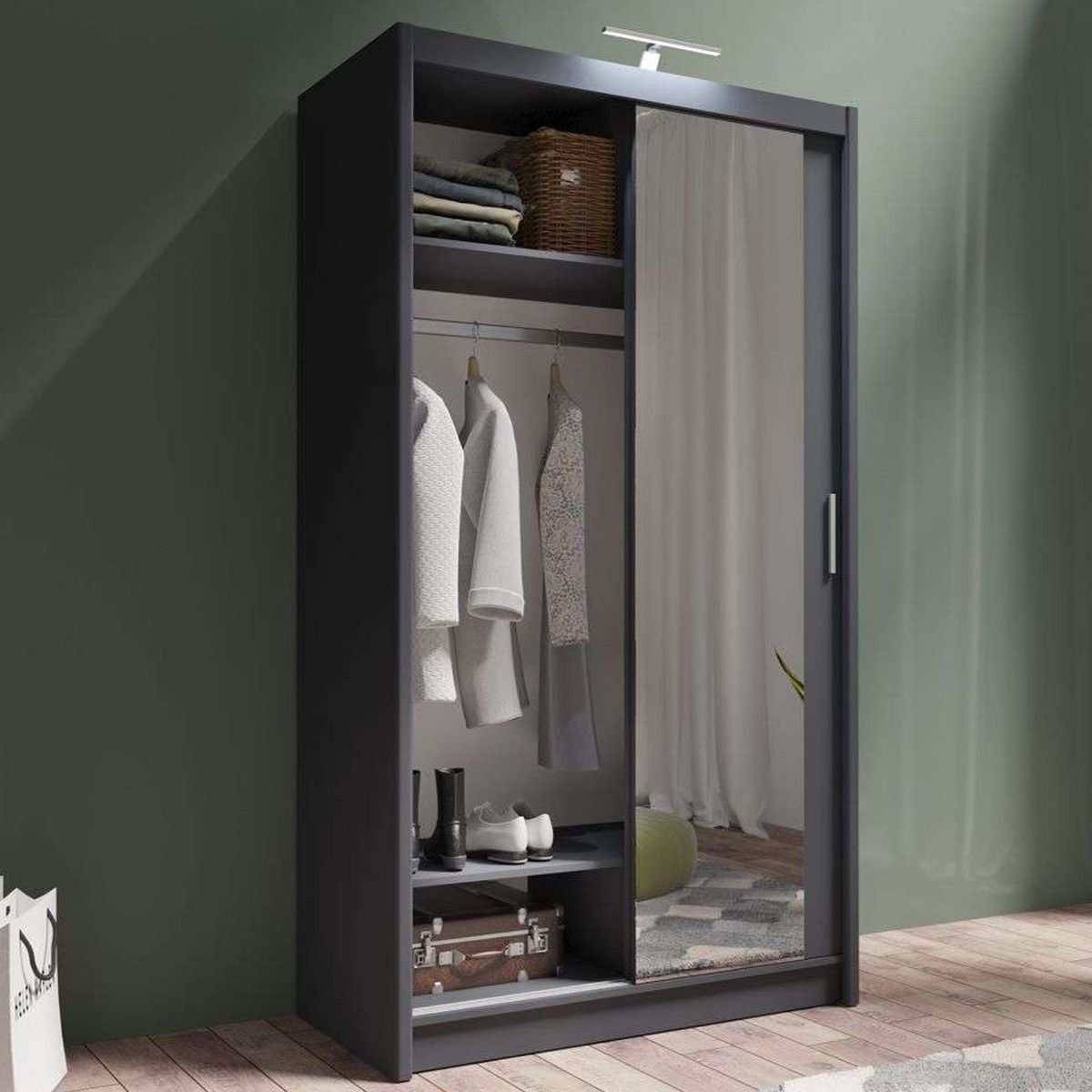 Aurora 120cm 2-Door Mirrored Sliding Wardrobe in Grey – product detail