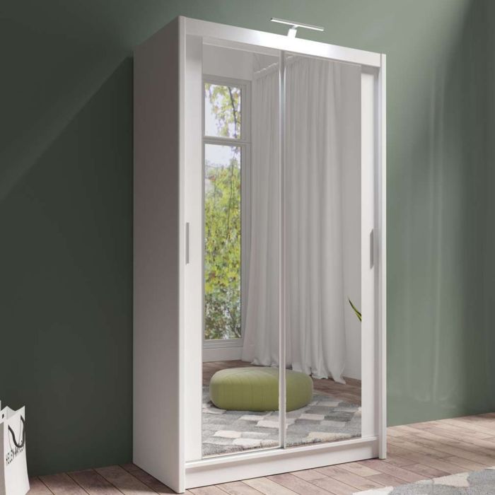 Aurora 120cm 2-Door Mirrored Sliding Wardrobe in White