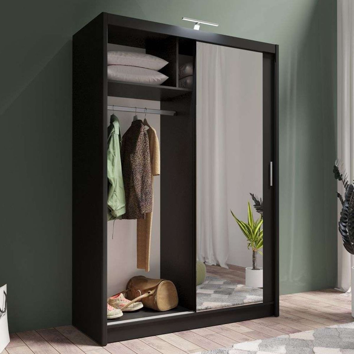 Aurora 150cm 2-Door Mirrored Sliding Wardrobe in Black – product detail