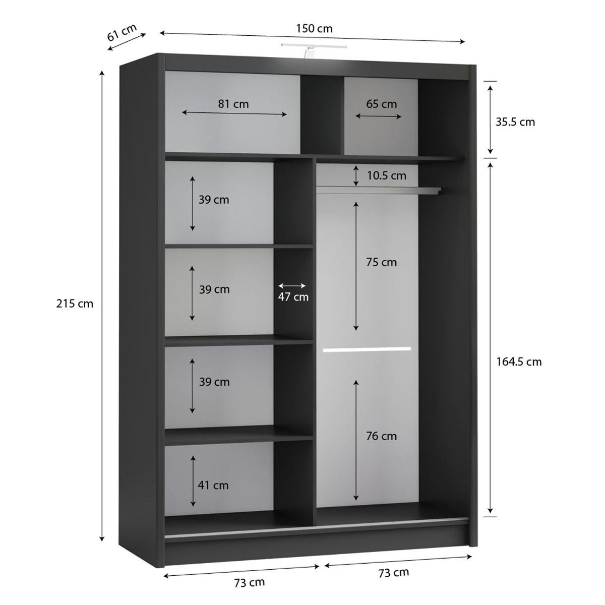 Aurora 150cm 2-Door Mirrored Sliding Wardrobe in Black – product detail