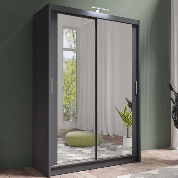 Aurora 150cm 2-Door Mirrored Sliding Wardrobe in Grey
