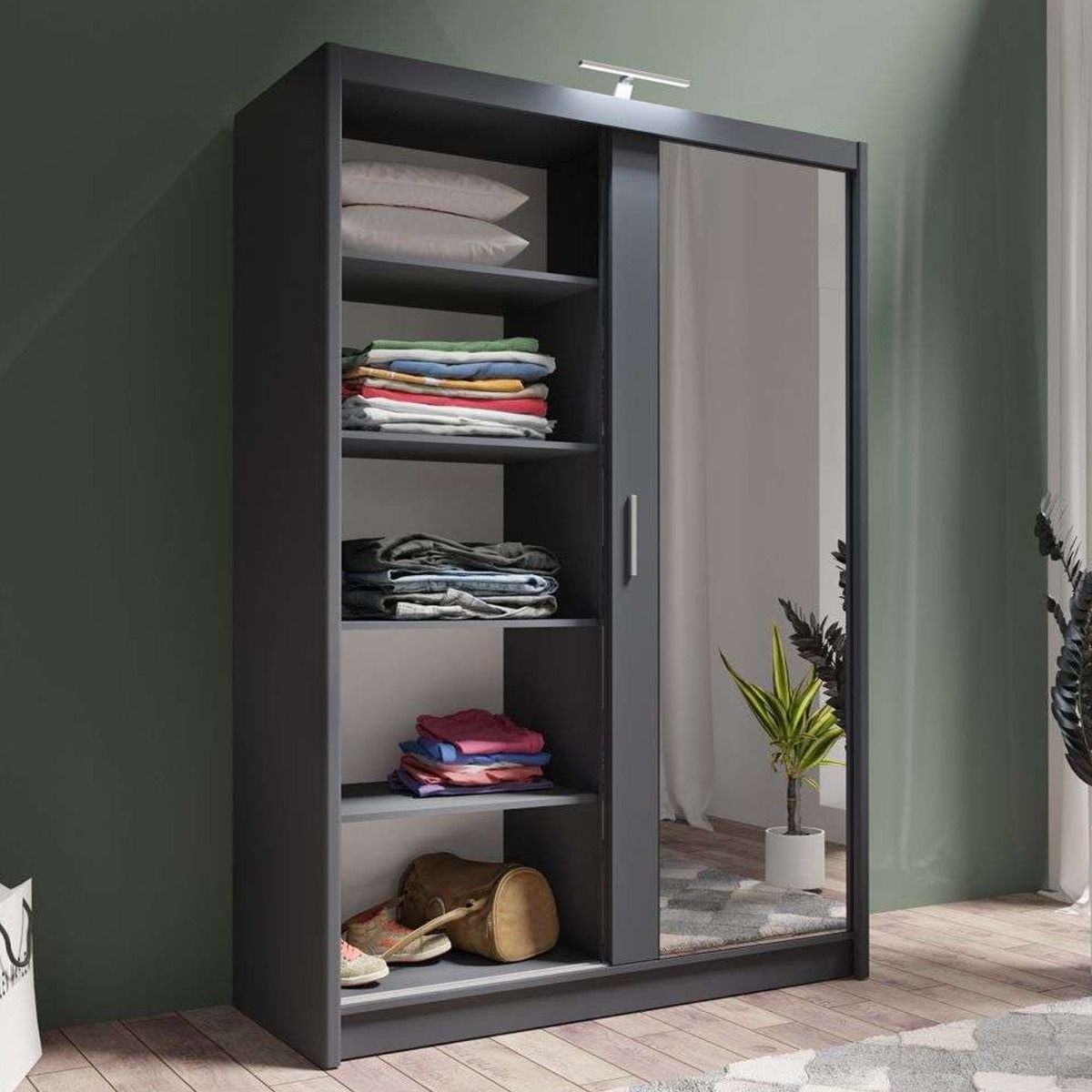 Aurora 150cm 2-Door Mirrored Sliding Wardrobe in Grey – product detail