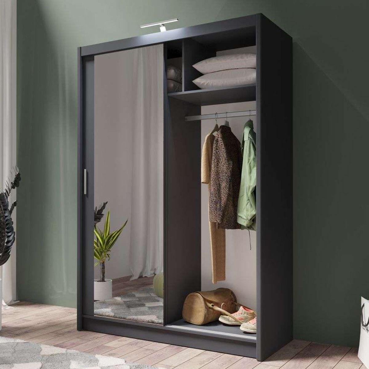 Aurora 150cm 2-Door Mirrored Sliding Wardrobe in Grey – product detail