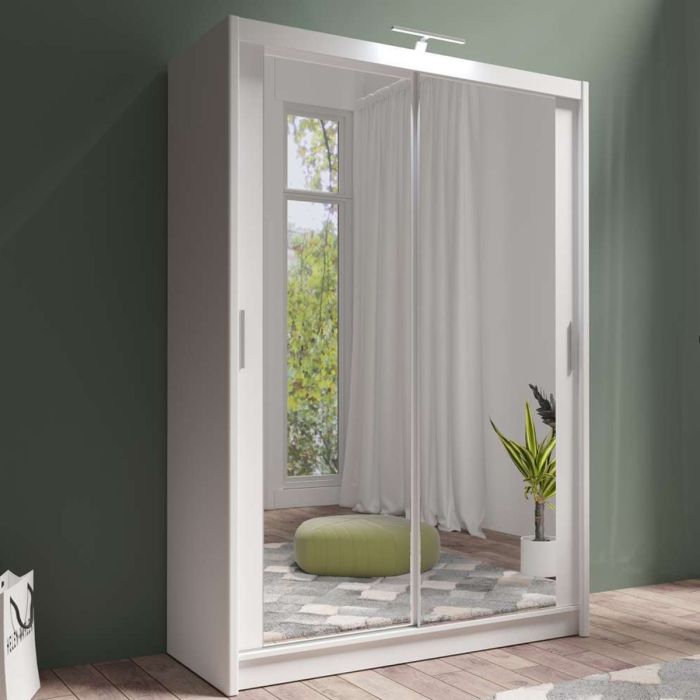Aurora 150cm 2-Door Mirrored Sliding Wardrobe in White