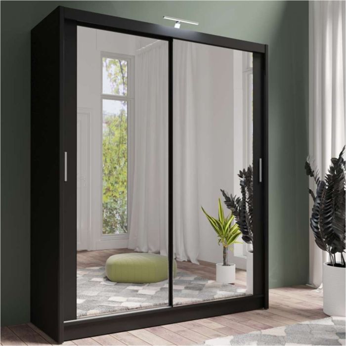 Aurora 180cm 2-Door Mirrored Sliding Wardrobe in Black