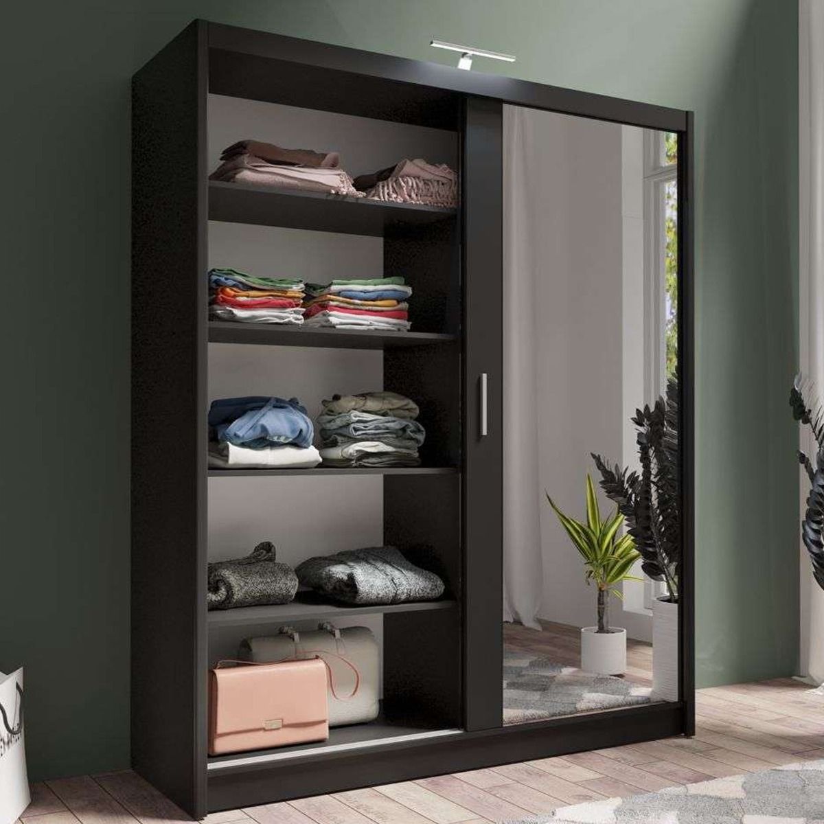 Aurora 180cm 2-Door Mirrored Sliding Wardrobe in Black – product detail