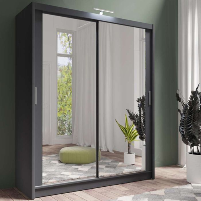 Aurora 180cm 2-Door Mirrored Sliding Wardrobe in Grey