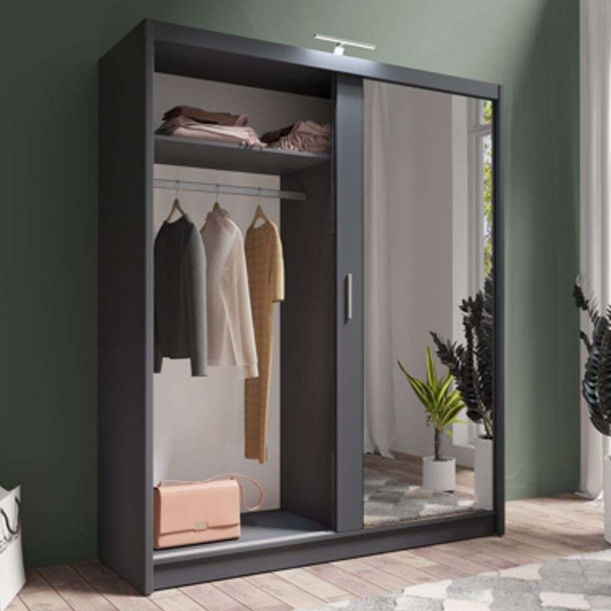 Aurora 180cm 2-Door Mirrored Sliding Wardrobe in Grey – product detail