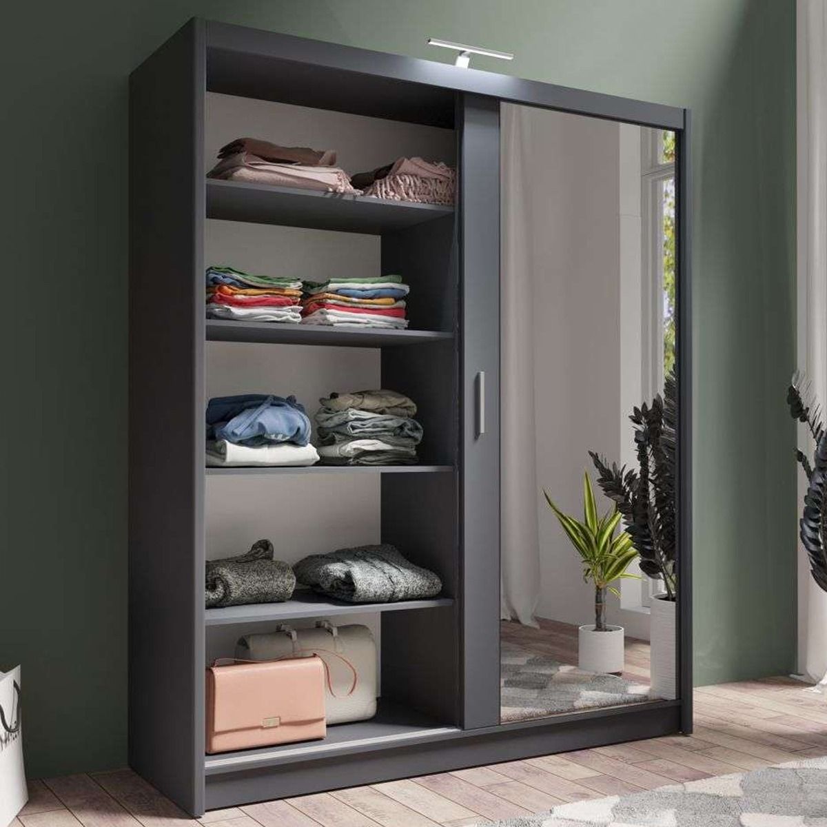 Aurora 180cm 2-Door Mirrored Sliding Wardrobe in Grey – product detail