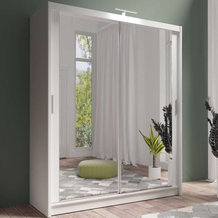 Aurora 180cm 2-Door Mirrored Sliding Wardrobe in White