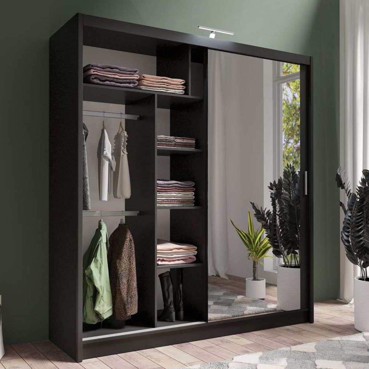 Aurora 203cm 2-Door Mirrored Sliding Wardrobe in Black – product detail