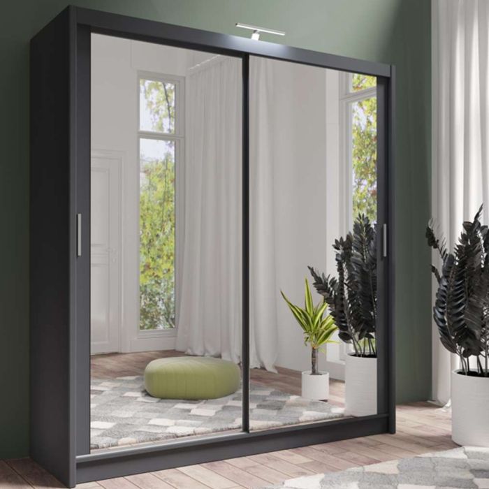 Aurora 203cm 2-Door Mirrored Sliding Wardrobe in Grey