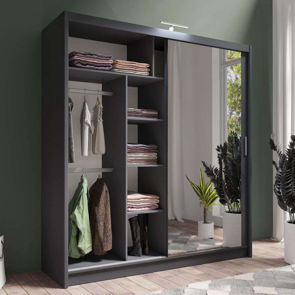 Aurora 203cm 2-Door Mirrored Sliding Wardrobe in Grey – product detail