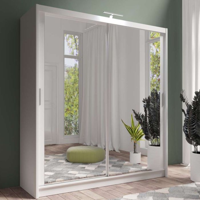 Aurora 203cm 2-Door Mirrored Sliding Wardrobe in White