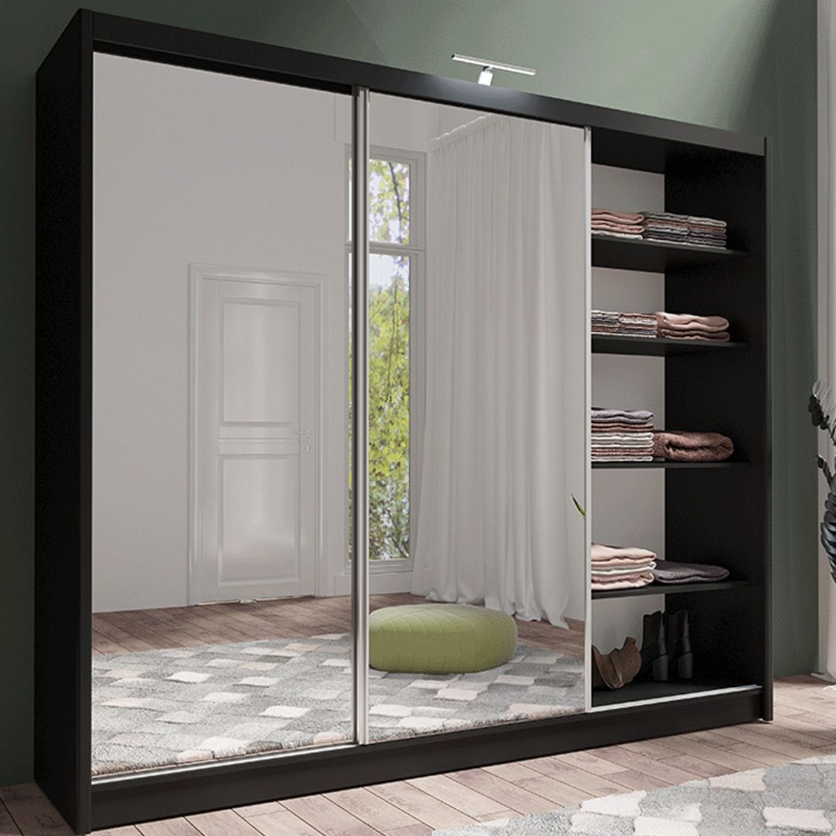 Mathilde I 250cm 3-Door Mirrored Sliding Wardrobe in Black – product detail