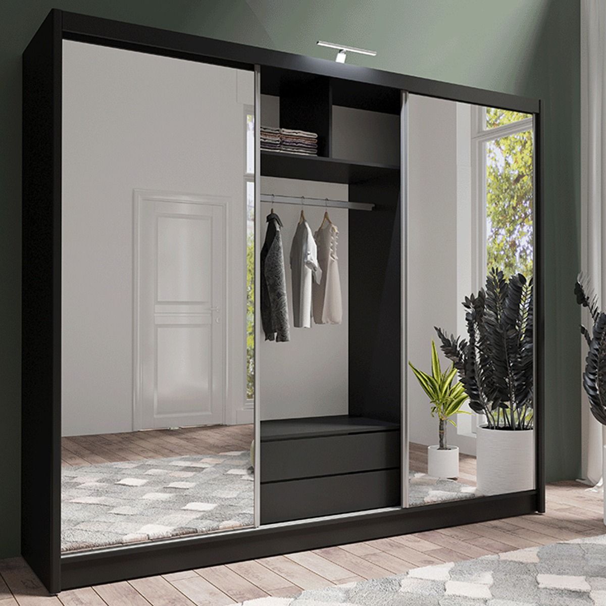 Mathilde I 250cm 3-Door Mirrored Sliding Wardrobe in Black – product detail