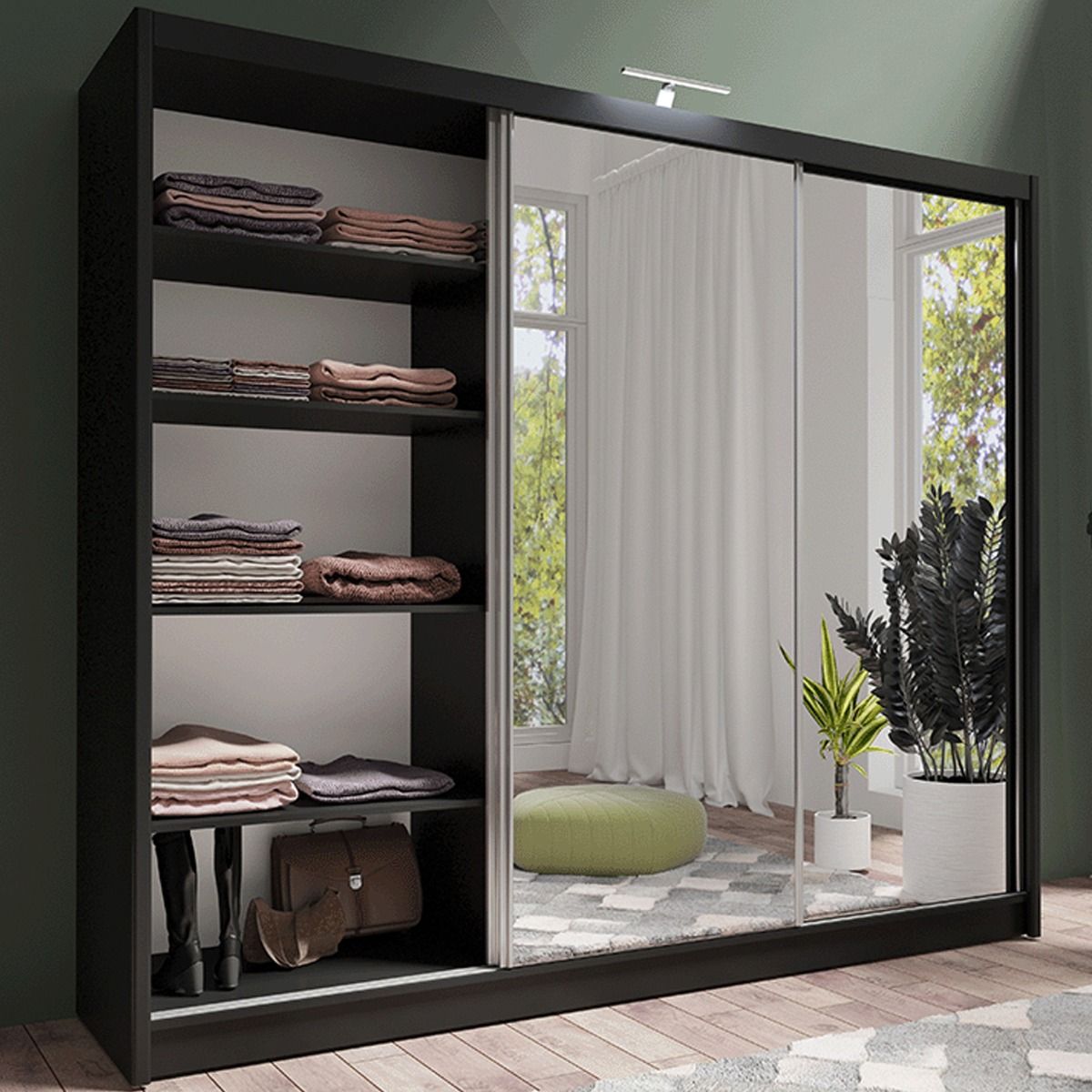 Mathilde I 250cm 3-Door Mirrored Sliding Wardrobe in Black – product detail