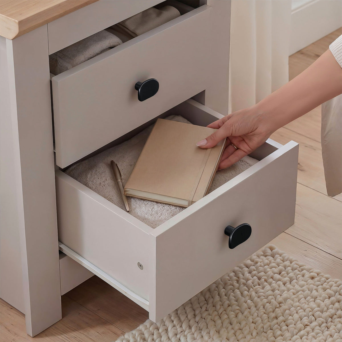 MILANA Bedsite Table with 2 Drawers - Cashmere – image 7