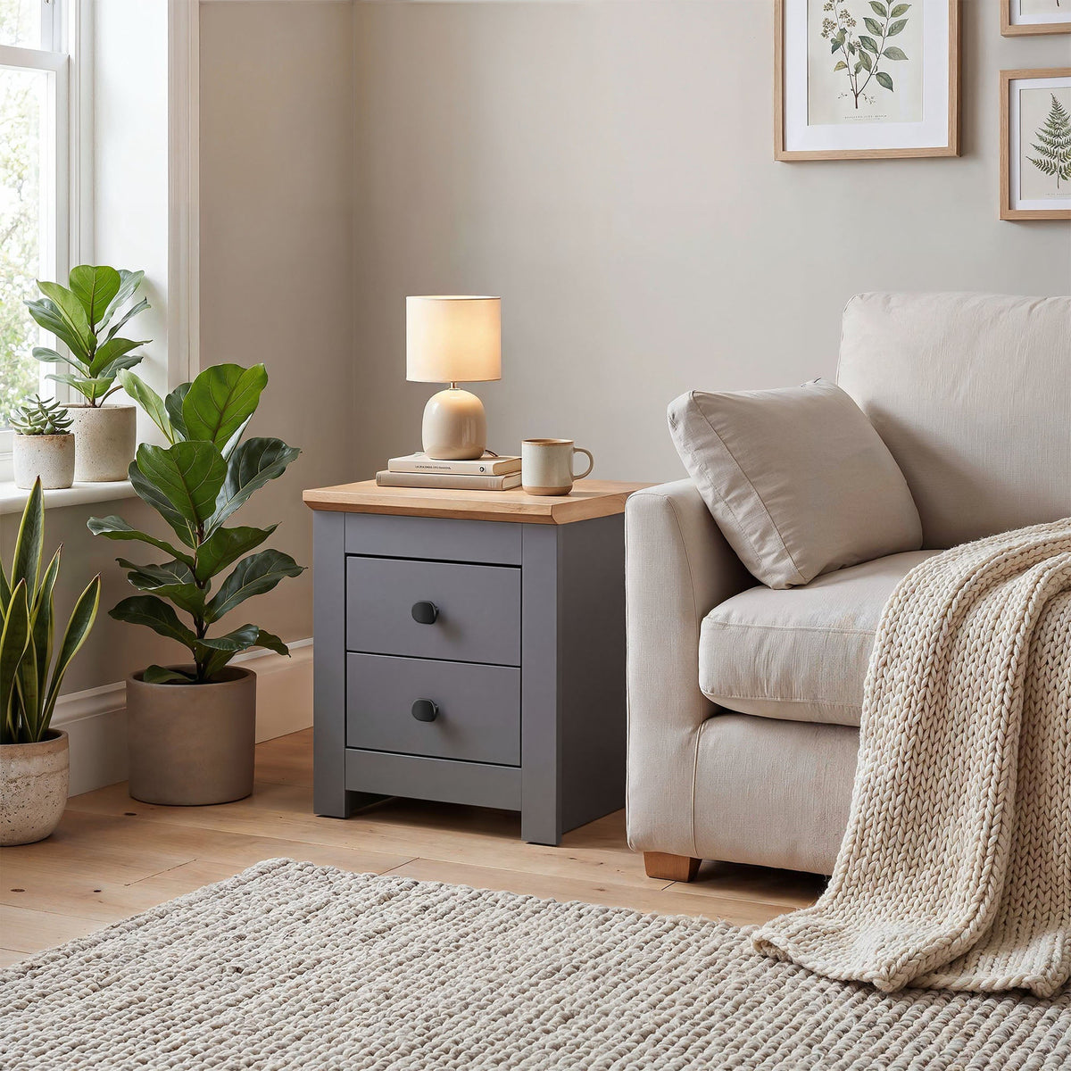 MILANA Bedsite Table with 2 Drawers - Graphite – image 4