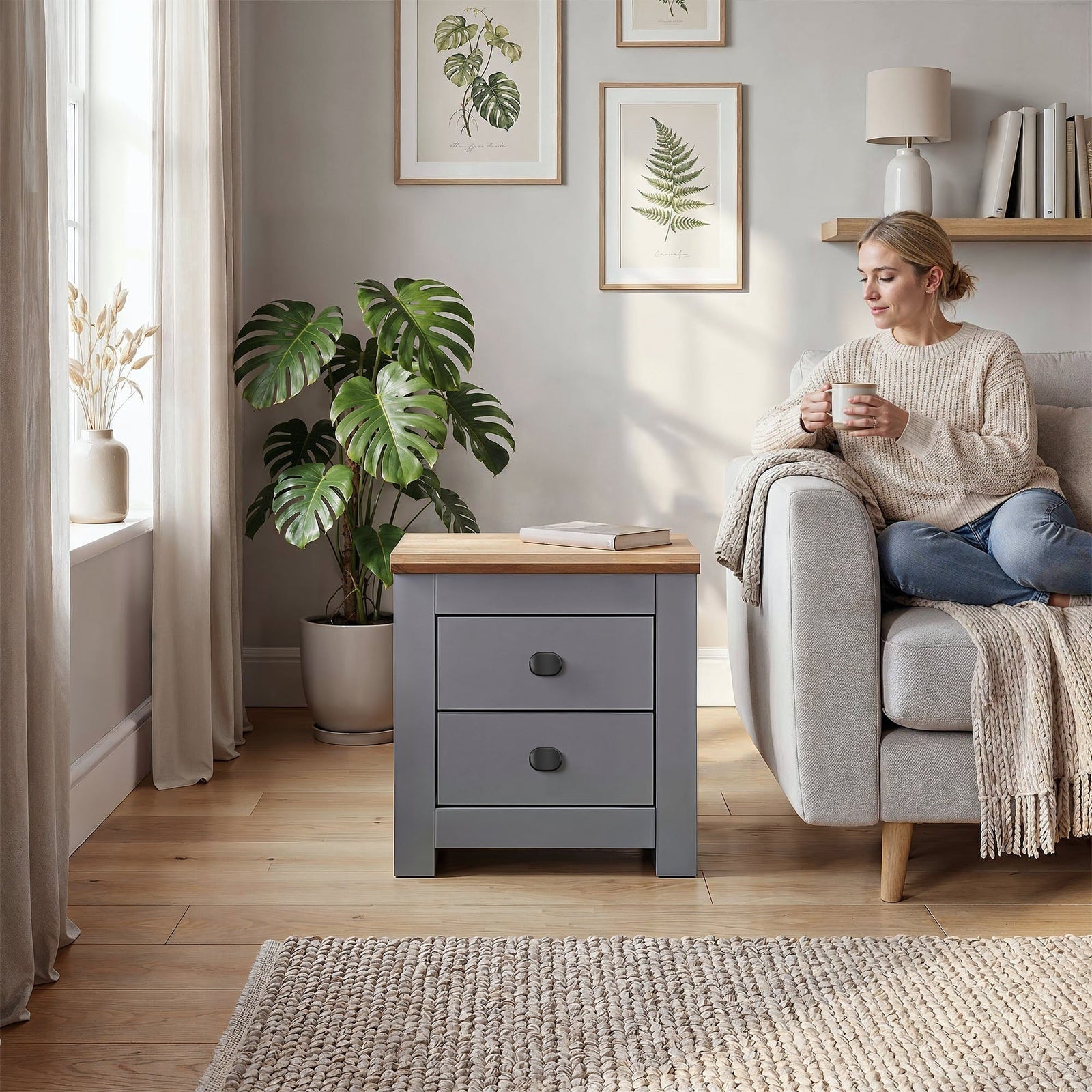 MILANA Bedsite Table with 2 Drawers - Graphite – image 7