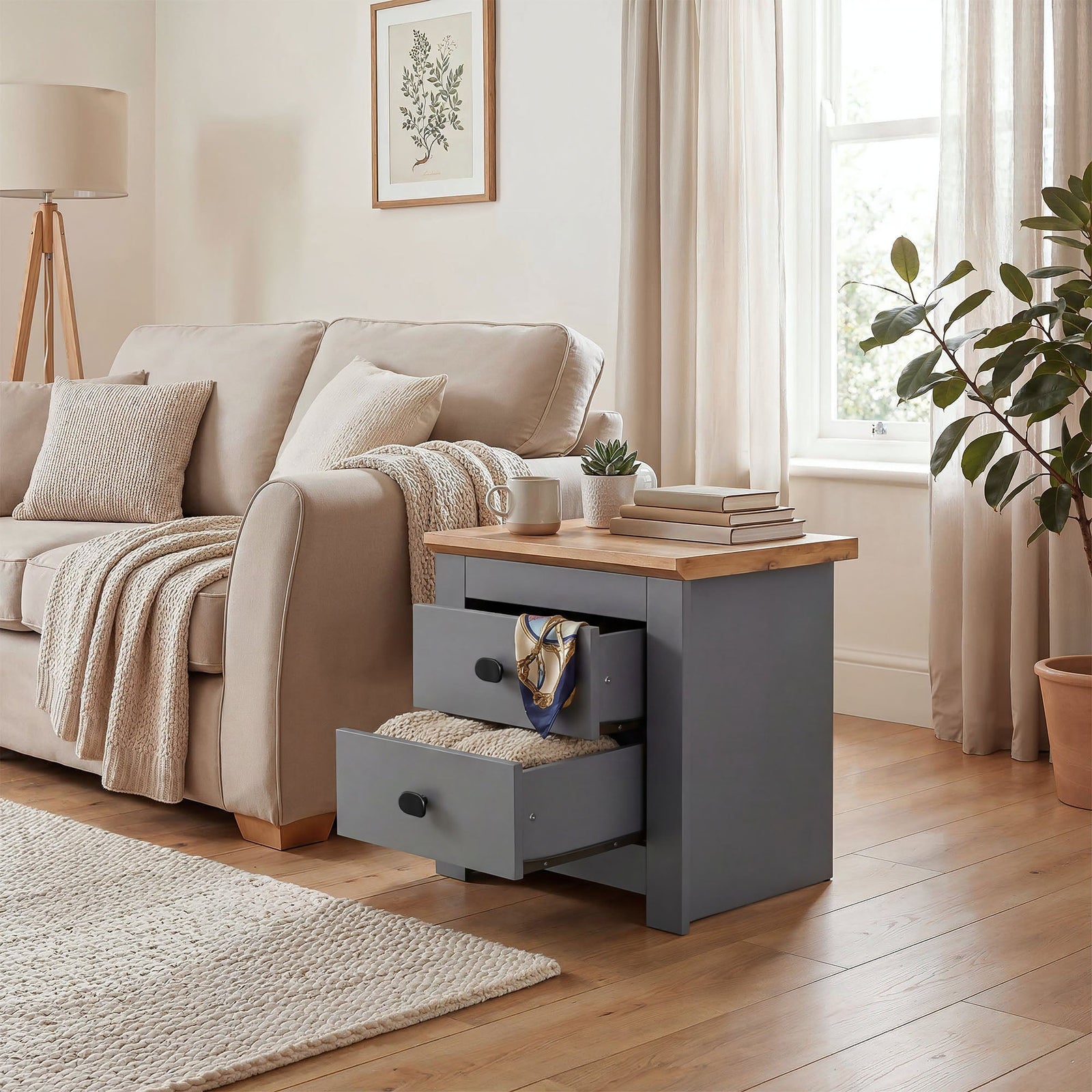 MILANA Bedsite Table with 2 Drawers - Graphite – image 8