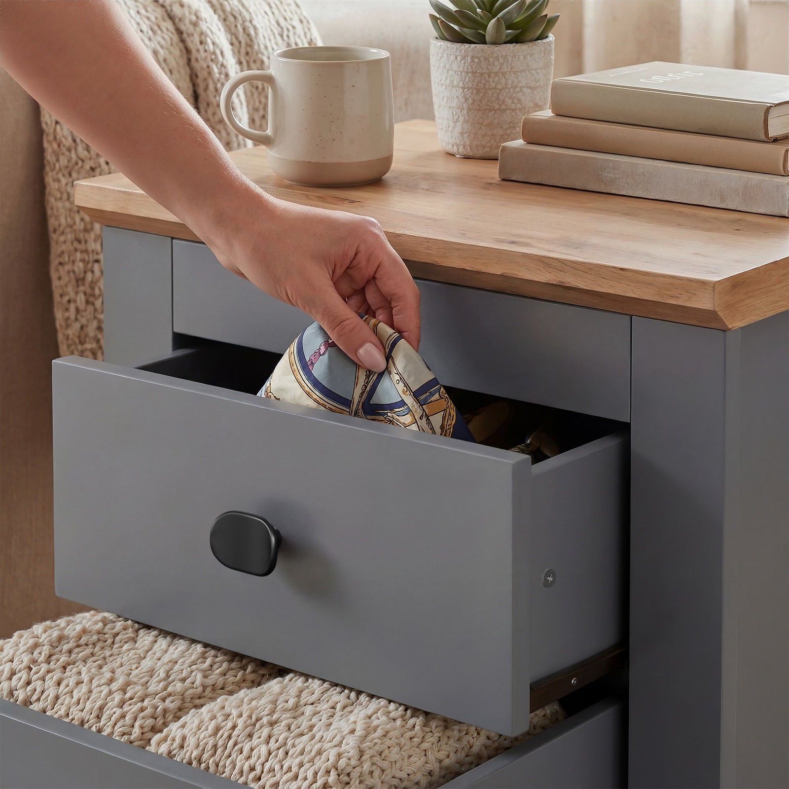 MILANA Bedsite Table with 2 Drawers - Graphite – image 9