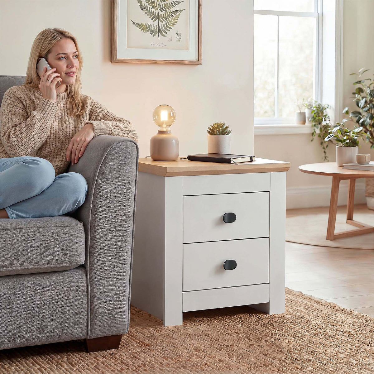 MILANA Bedsite Table with 2 Drawers - White – image 3