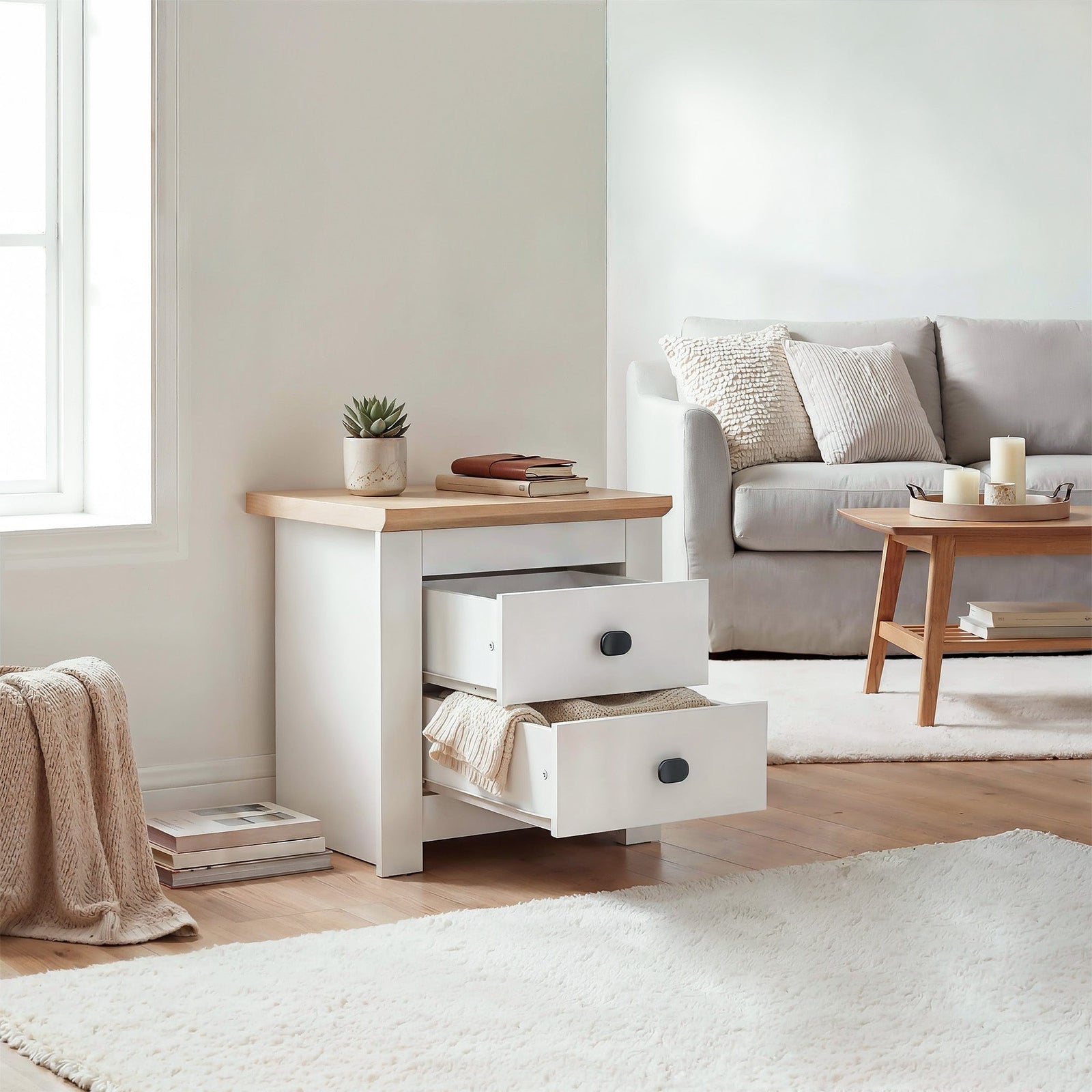MILANA Bedsite Table with 2 Drawers - White – image 4