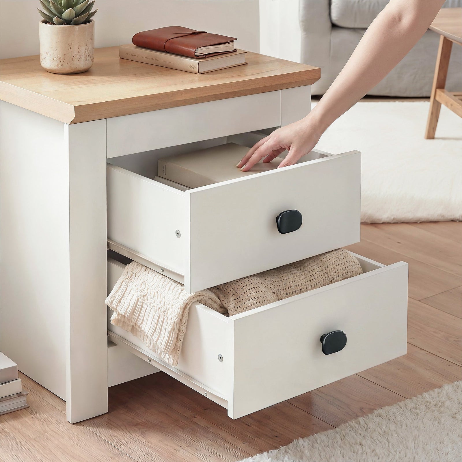 MILANA Bedsite Table with 2 Drawers - White – image 5