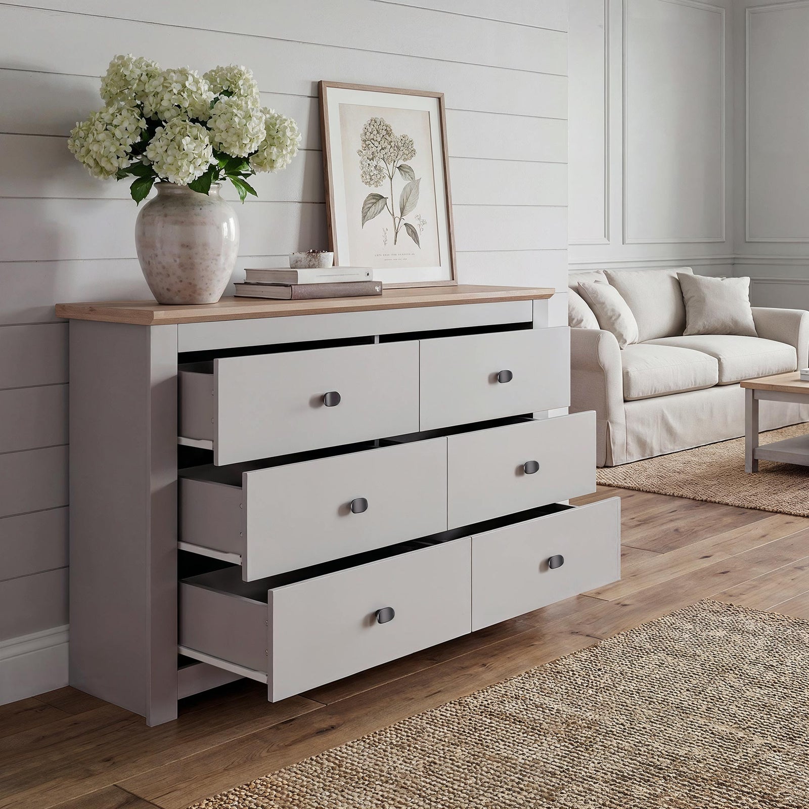 MILANA Beige Chest of Drawers - Large-sized, Double, 6 Drawers – image 1