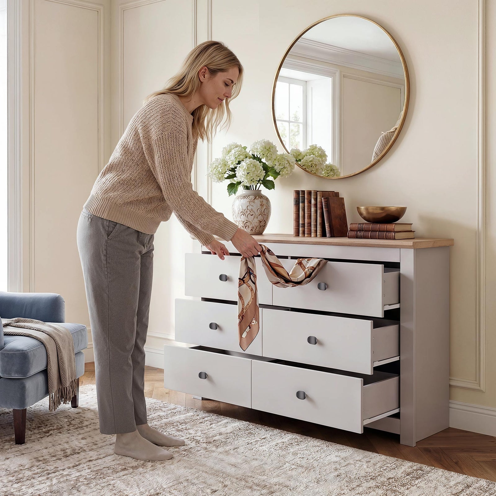 MILANA Beige Chest of Drawers - Large-sized, Double, 6 Drawers – image 6