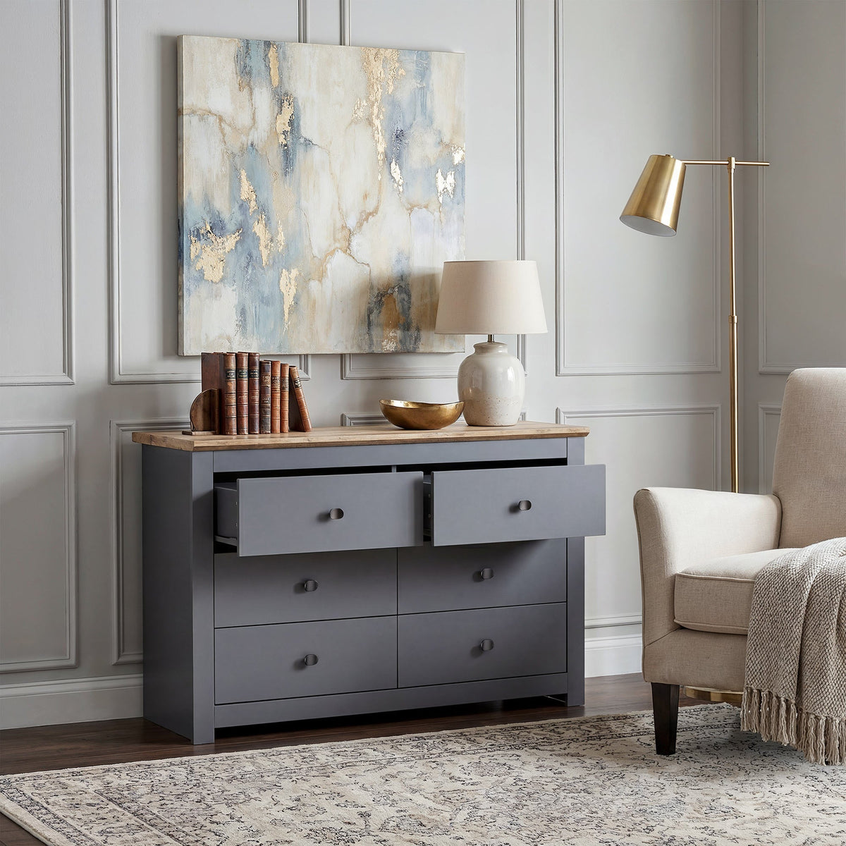 MILANA Grey Chest of Drawers - Large-sized, Double, 6 Drawers – image 9
