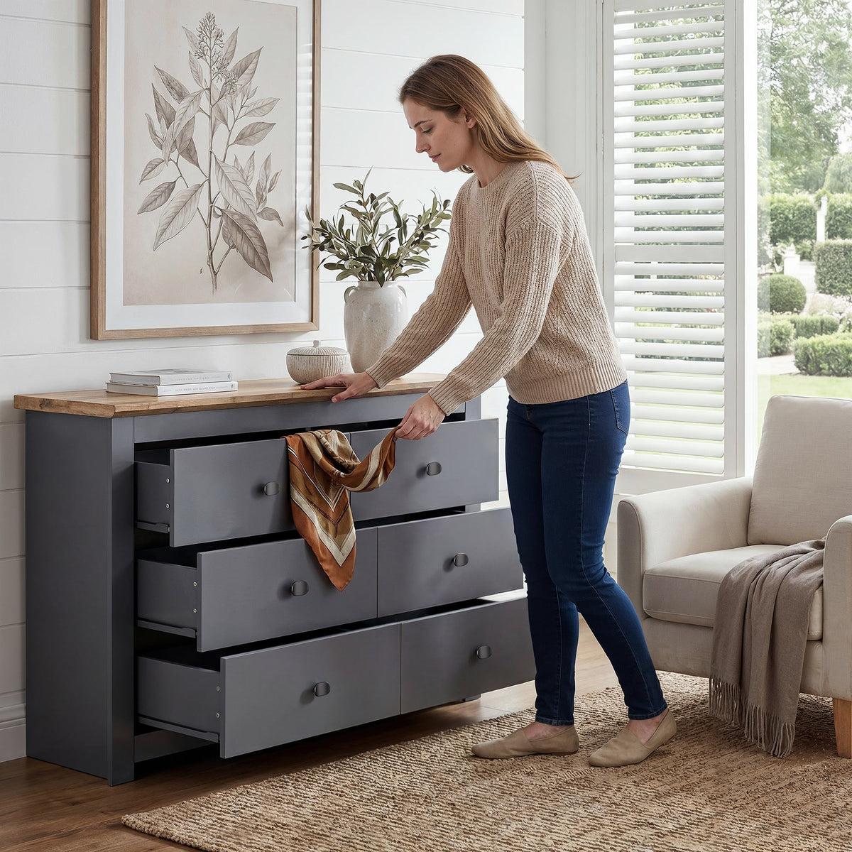 MILANA Grey Chest of Drawers - Large-sized, Double, 6 Drawers – image 8