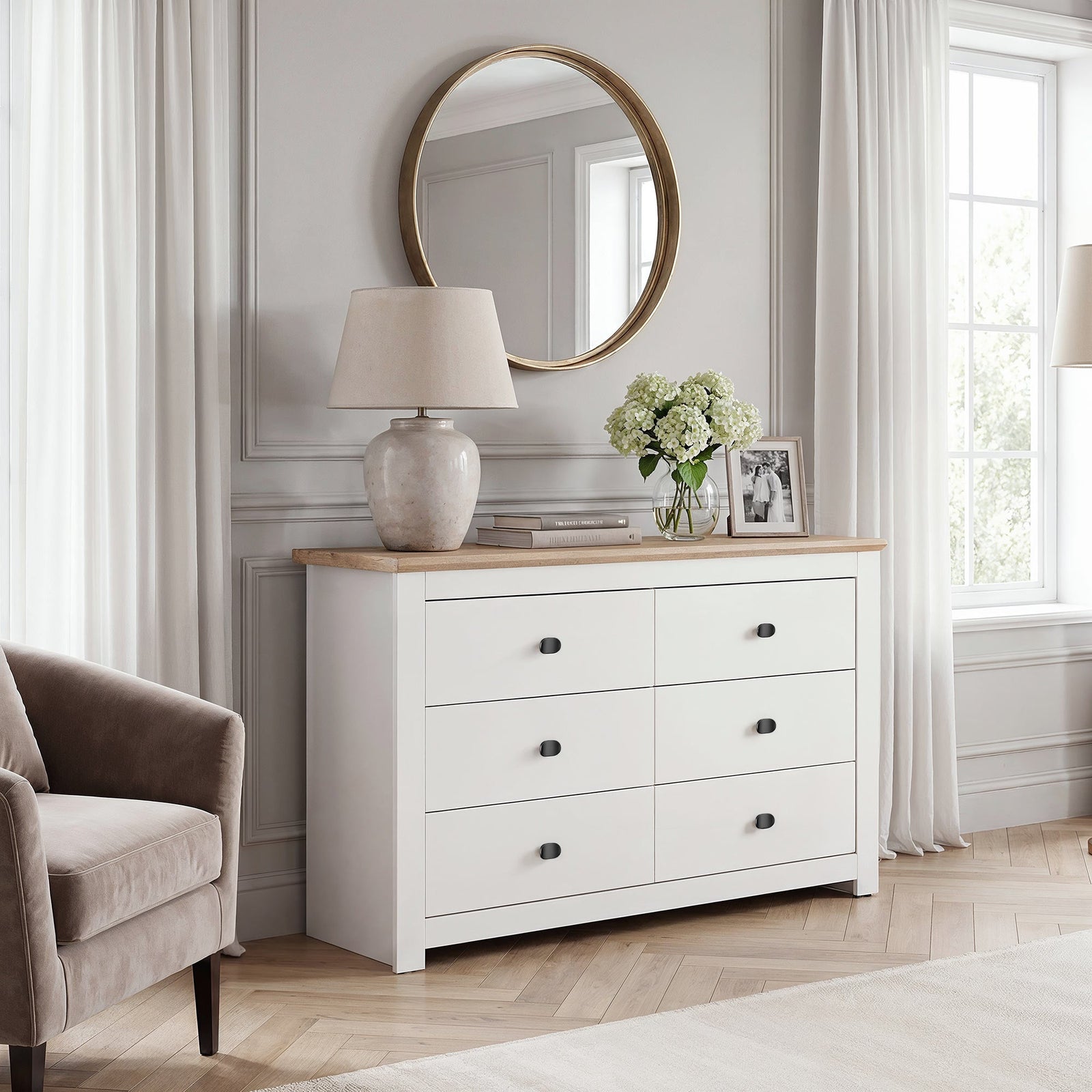 MILANA White Chest of Drawers - Large-sized, Double, 6 Drawers – image 6