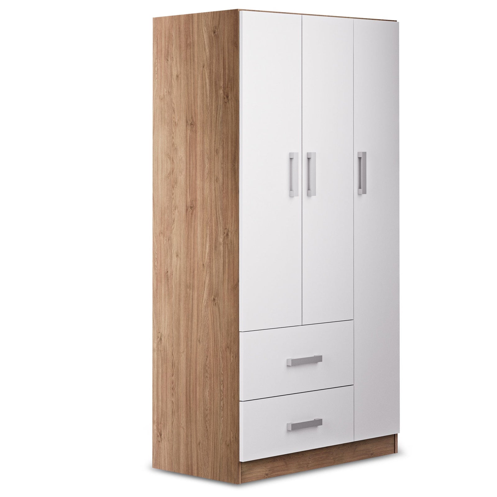 RUSI 3 Door Wardrobe with 2 Drawers Oak with White - 90cm – image 1