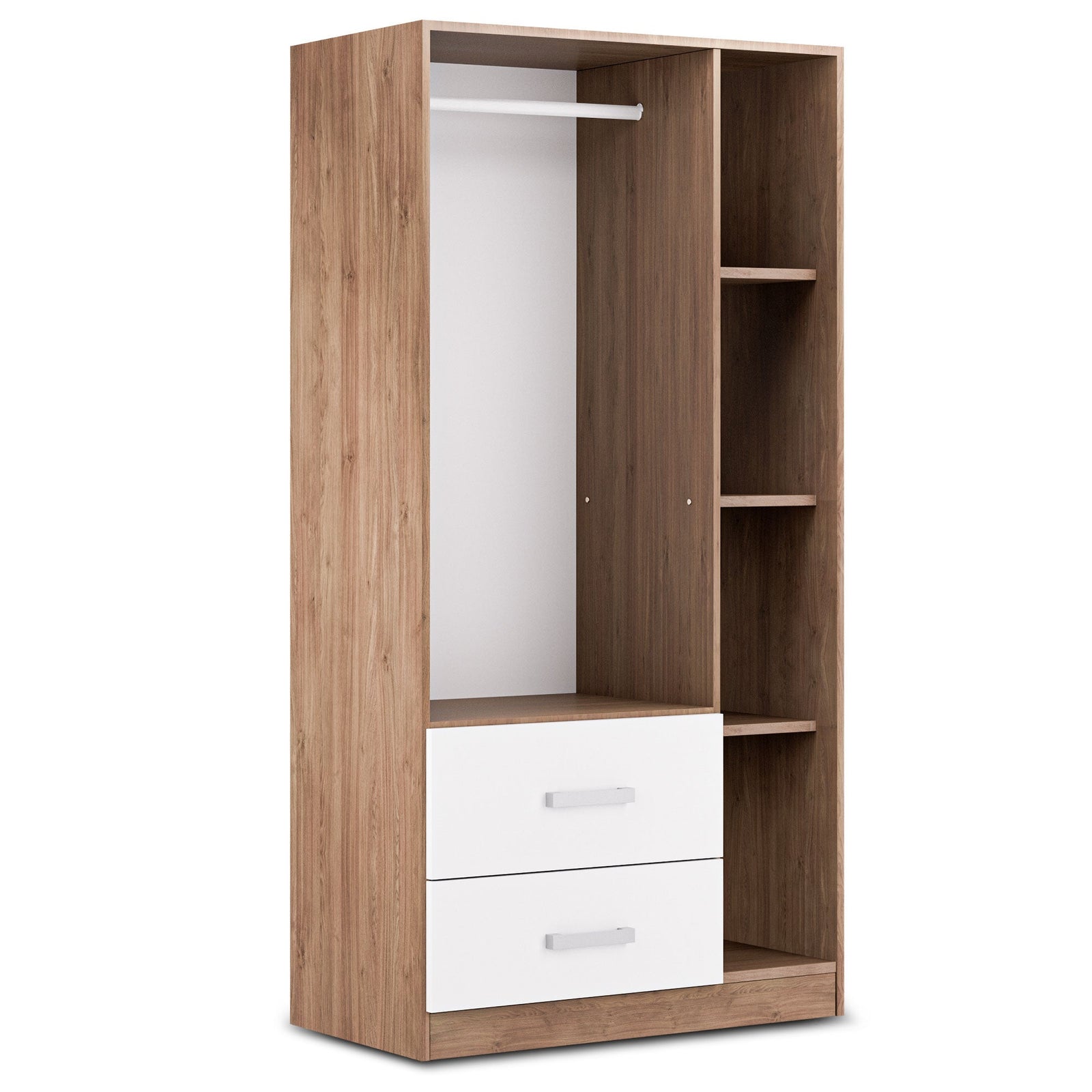 RUSI 3 Door Wardrobe with 2 Drawers Oak with White - 90cm – image 10