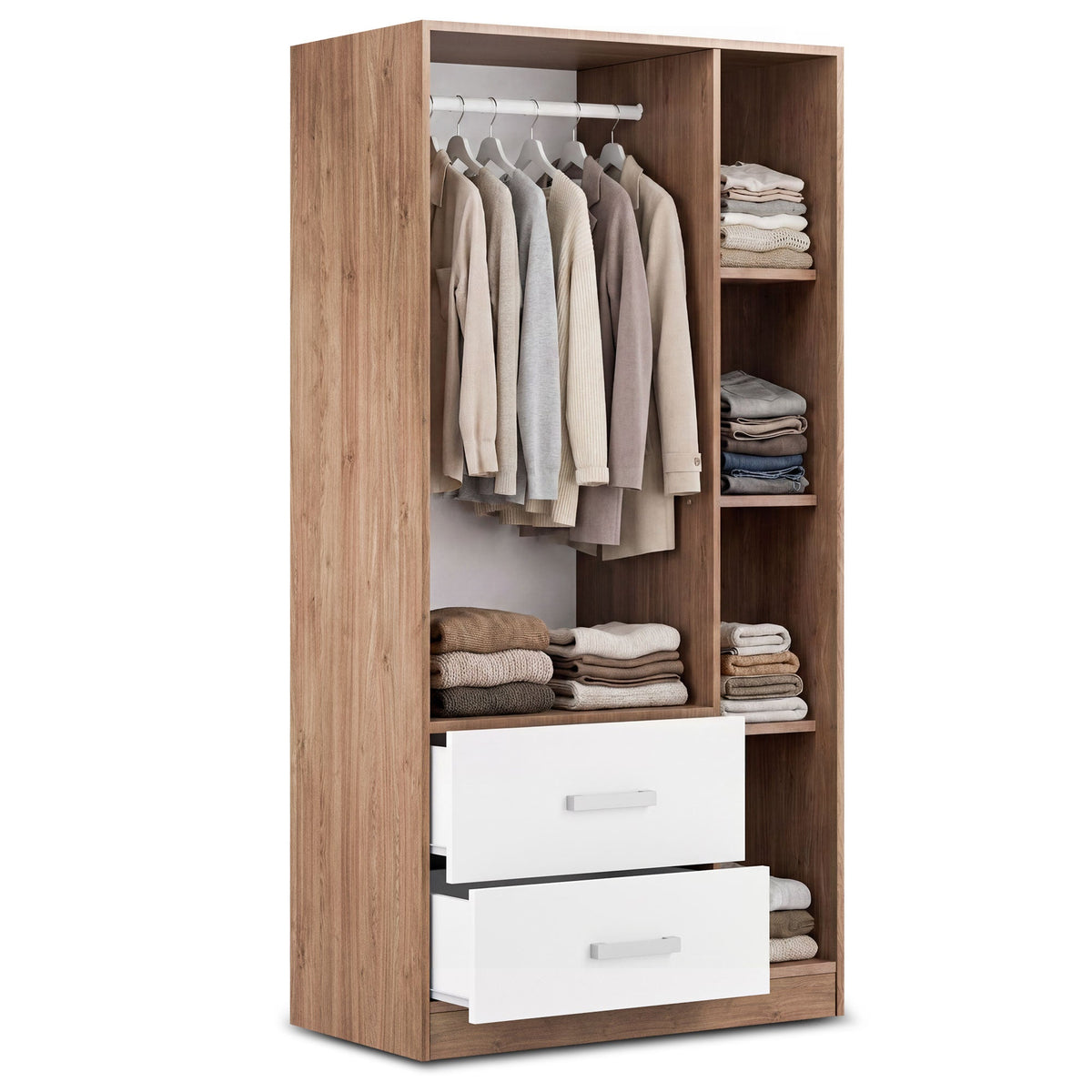 RUSI 3 Door Wardrobe with 2 Drawers Oak with White - 90cm – image 9