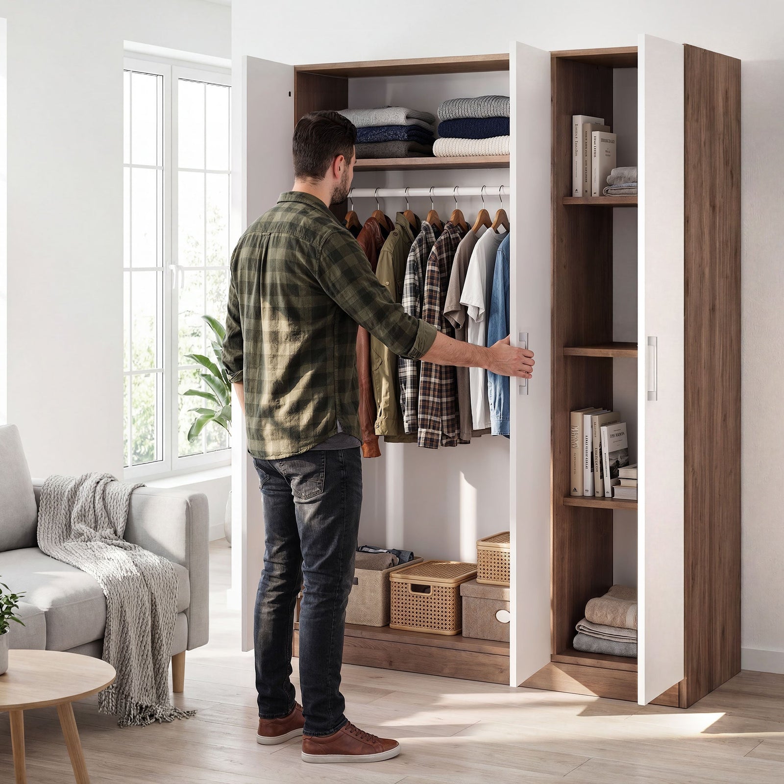 RUSI 3 Door Wardrobe Oak with White - 120cm – image 2